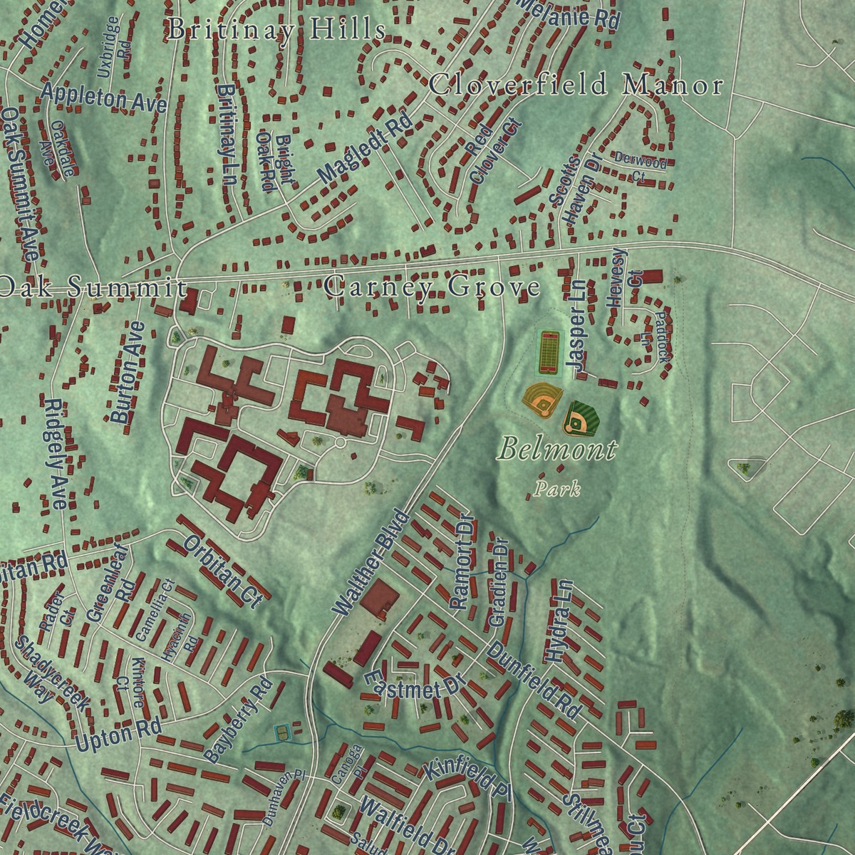 Second close-up of the map of Carney, Maryland print showing more streets and buildings