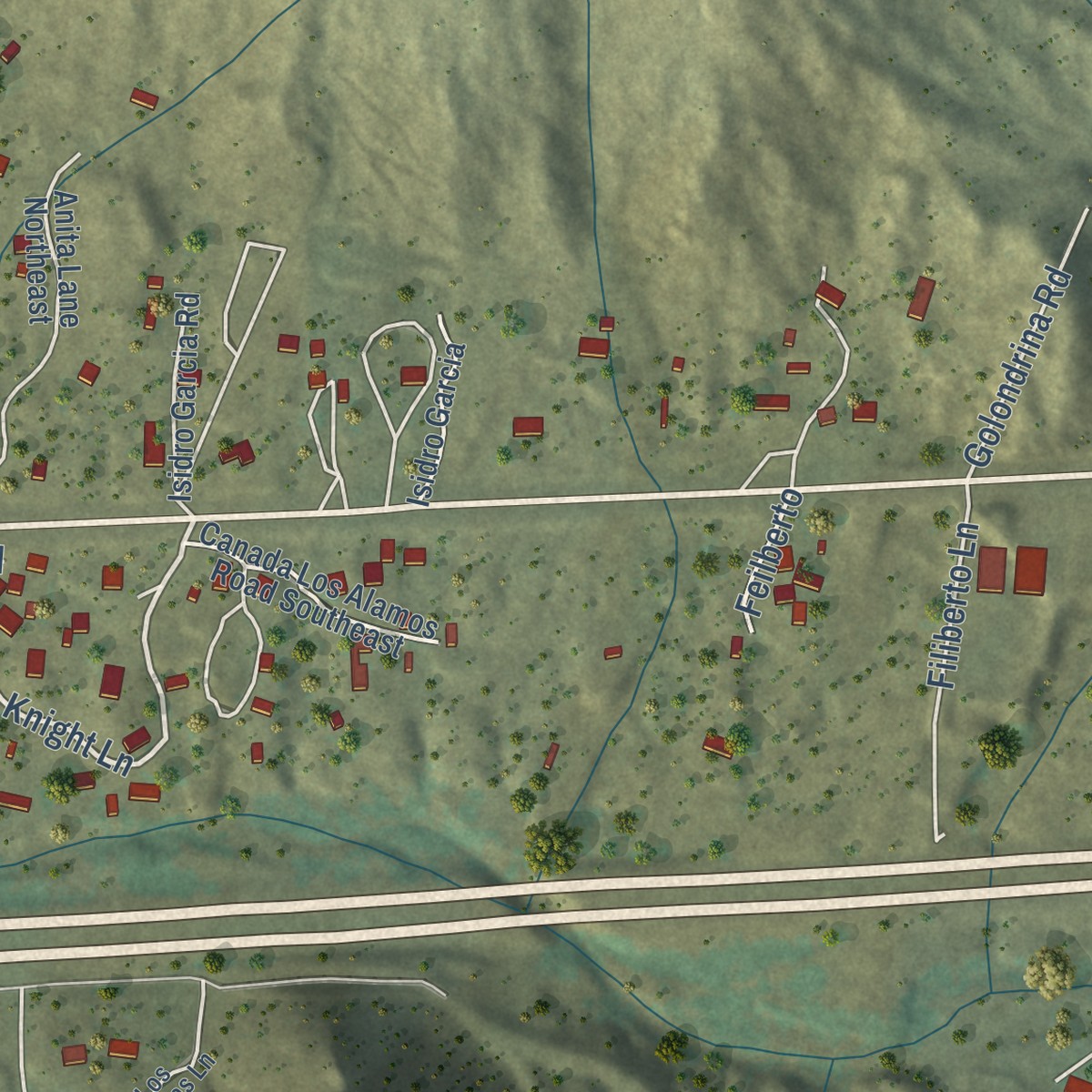 Second close-up of the map of Carnuel, New Mexico print showing more streets and buildings
