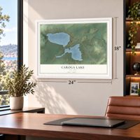 Caroga Lake, New York map, 18 x 24 inch print in a white frame in a home office