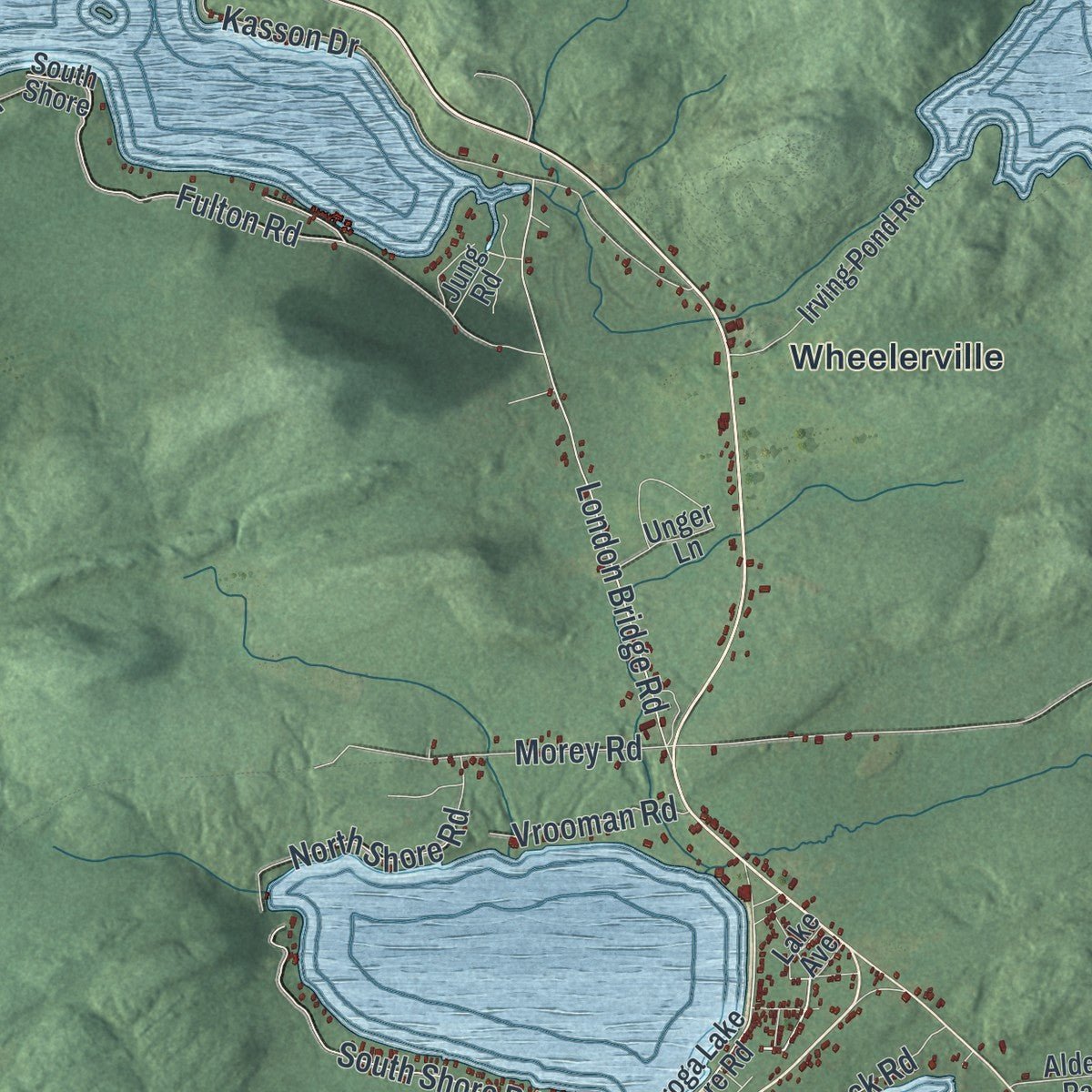 Second close-up of the map of Caroga, New York print showing more streets and buildings