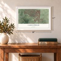 Carol Stream, Illinois map, 12 x 18 inch print in a white frame in an entryway