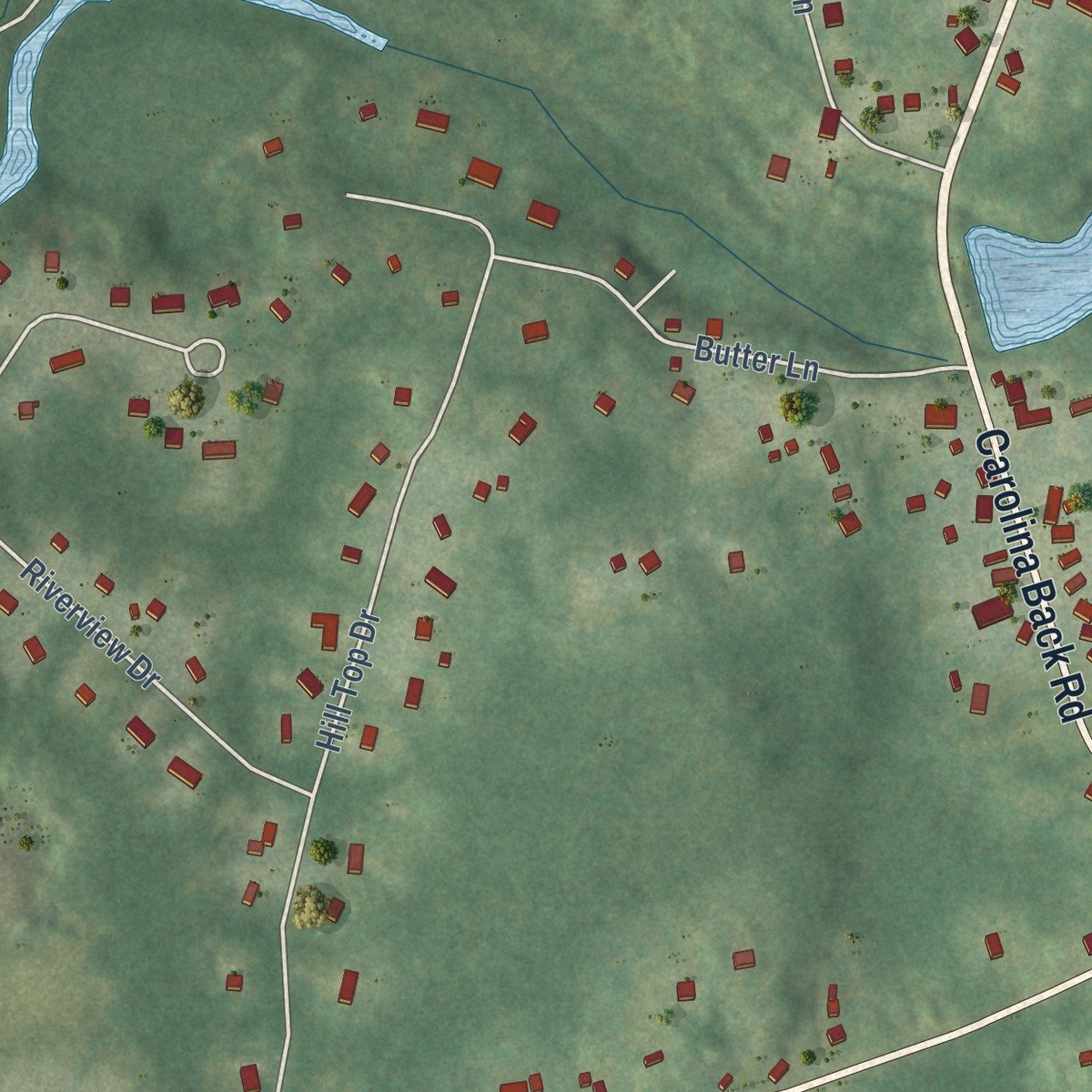 Second close-up of the map of Carolina, Rhode Island print showing more streets and buildings