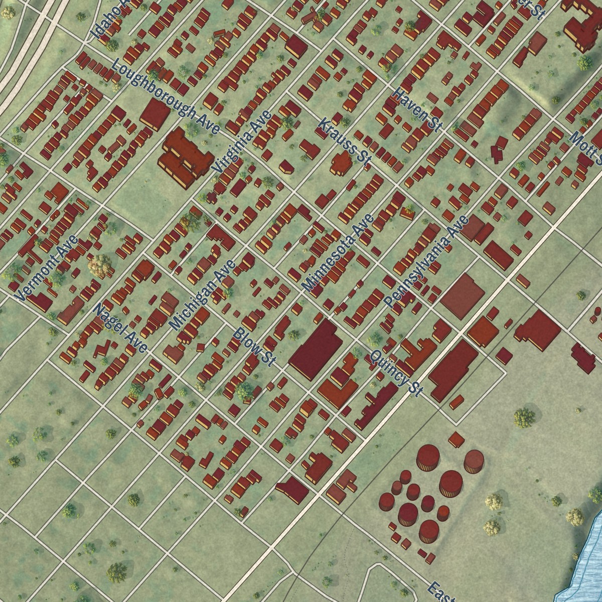 Second close-up of the map of Carondelet, Missouri print showing more streets and buildings