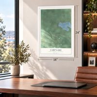 Carp Lake, Emmet County, Michigan map, 18 x 24 inch print in a white frame in a home office