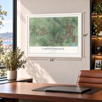 Carpentersville, Illinois map, 18 x 24 inch print in a white frame in a home office