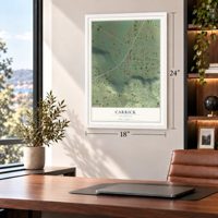 Carrick, California map, 18 x 24 inch print in a white frame in a home office