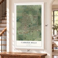 Carrier Mills, Illinois map, 24 x 36 inch print in a white frame by a staircase