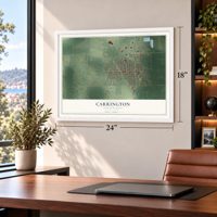 Carrington, North Dakota map, 18 x 24 inch print in a white frame in a home office