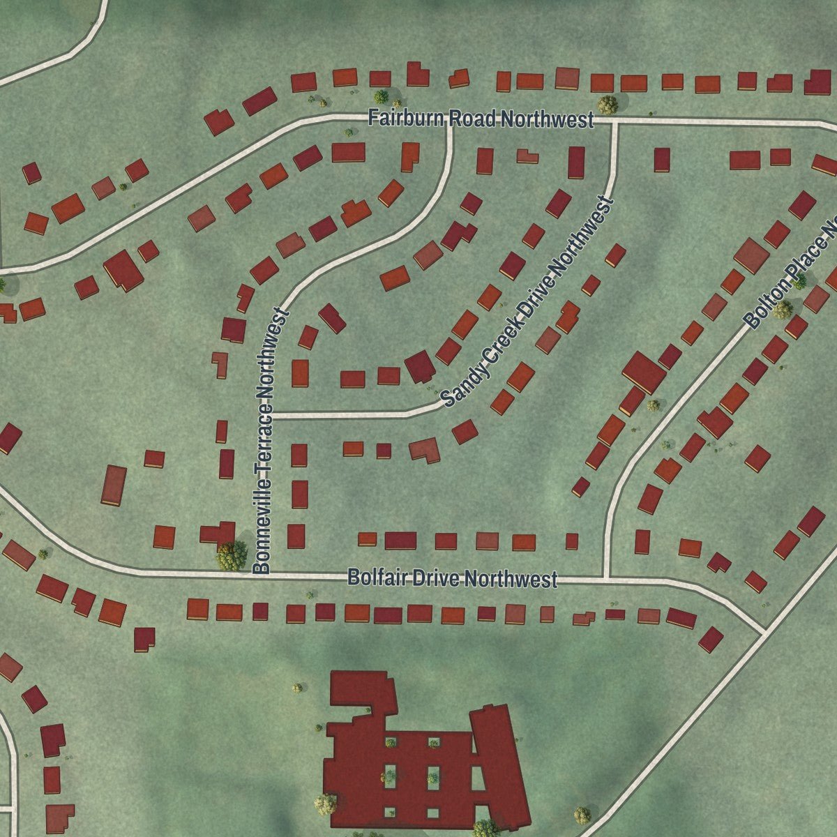 Second close-up of the map of Carroll Heights, Georgia print showing more streets and buildings