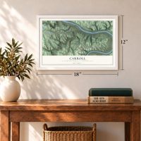 Carroll, Washington County, Pennsylvania map, 12 x 18 inch print in a white frame in an entryway