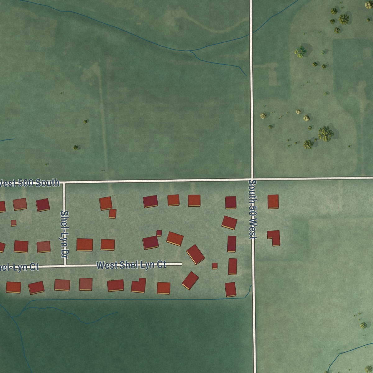 Second close-up of the map of Carrollton, Indiana print showing more streets and buildings