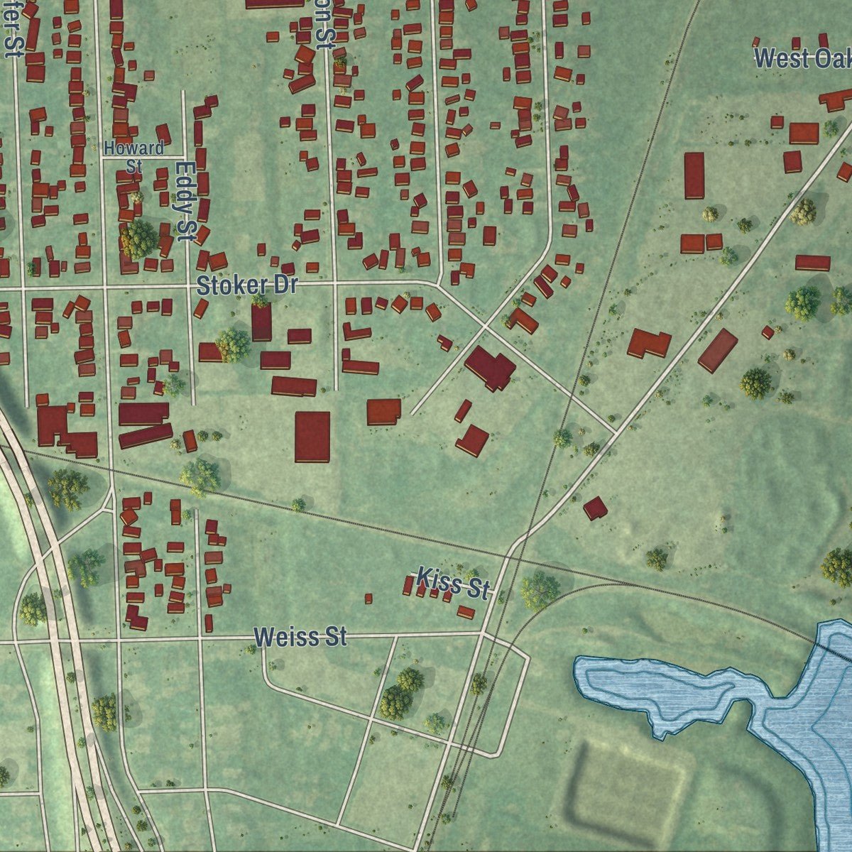 Second close-up of the map of Carrollton, Michigan print showing more streets and buildings