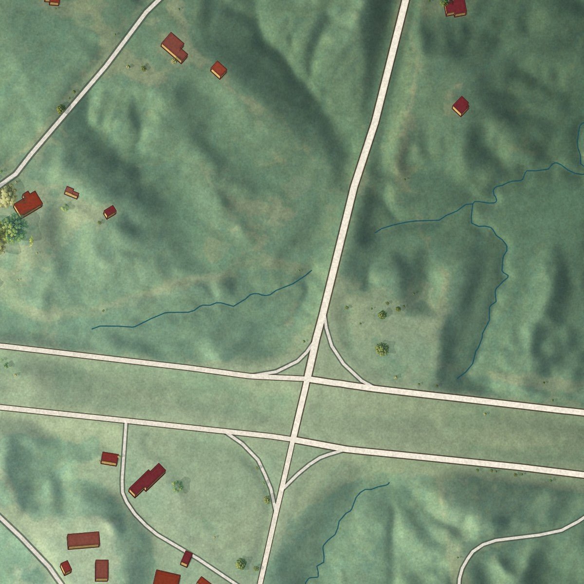 Second close-up of the map of Carrollton, Mississippi print showing more streets and buildings