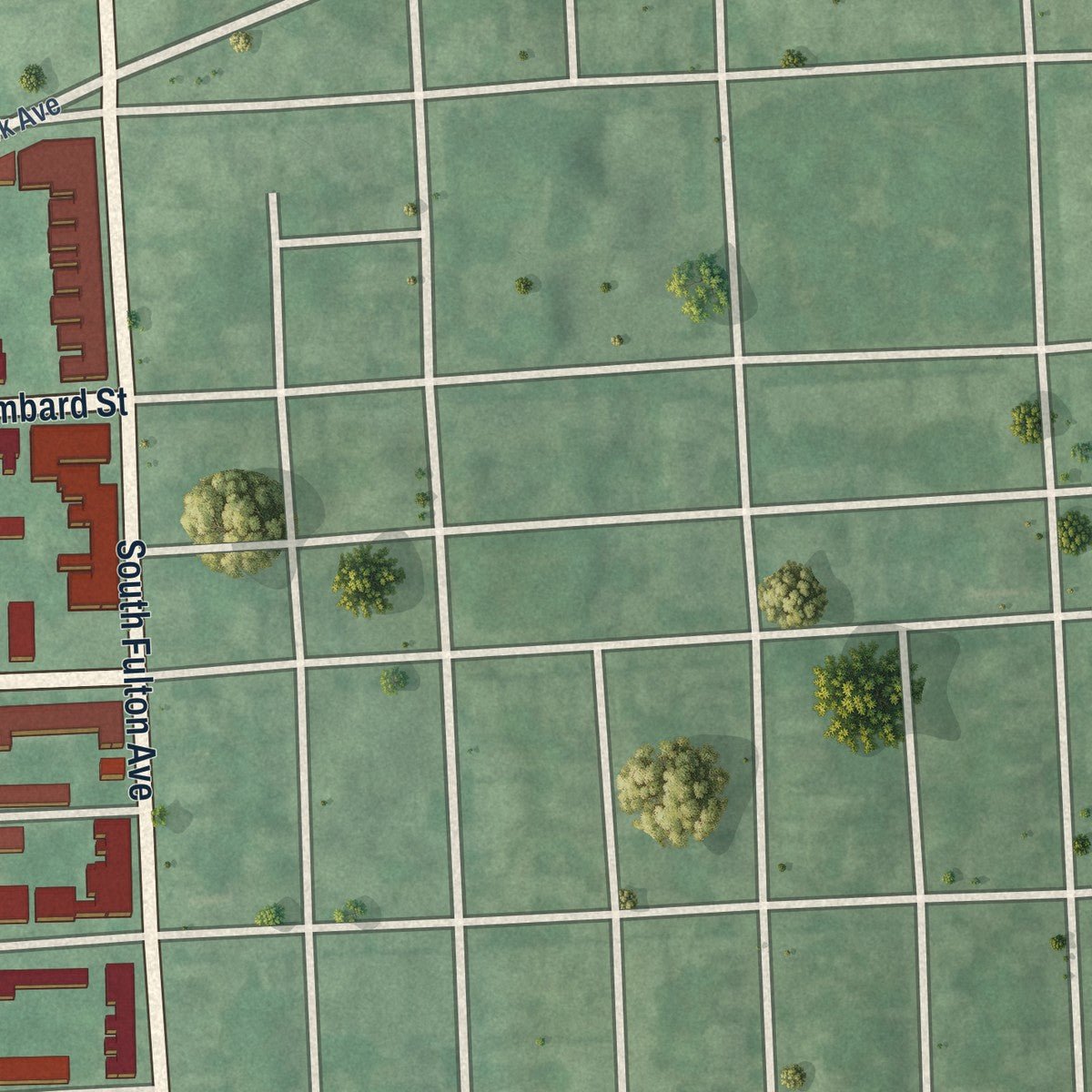 Second close-up of the map of Carrollton Ridge, Maryland print showing more streets and buildings