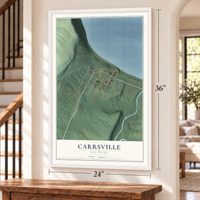 Carrsville, Kentucky map, 24 x 36 inch print in a white frame by a staircase