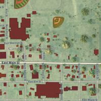 Second close-up of the map of Carson City, Michigan print showing more streets and buildings