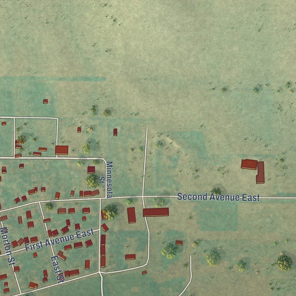 Second close-up of the map of Carson, North Dakota print showing more streets and buildings