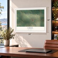 Carson, North Dakota map, 18 x 24 inch print in a white frame in a home office