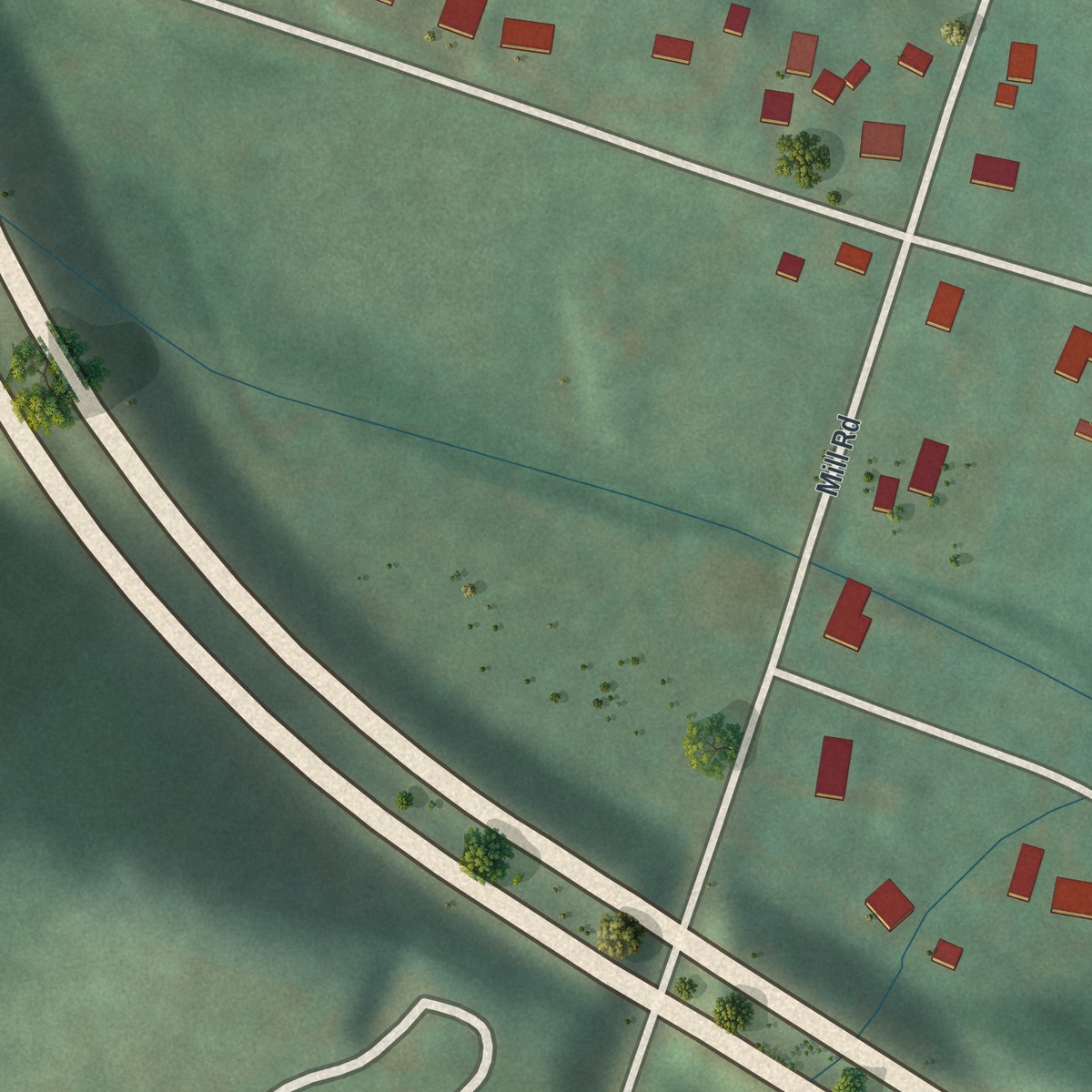Second close-up of the map of Carson Valley, Pennsylvania print showing more streets and buildings