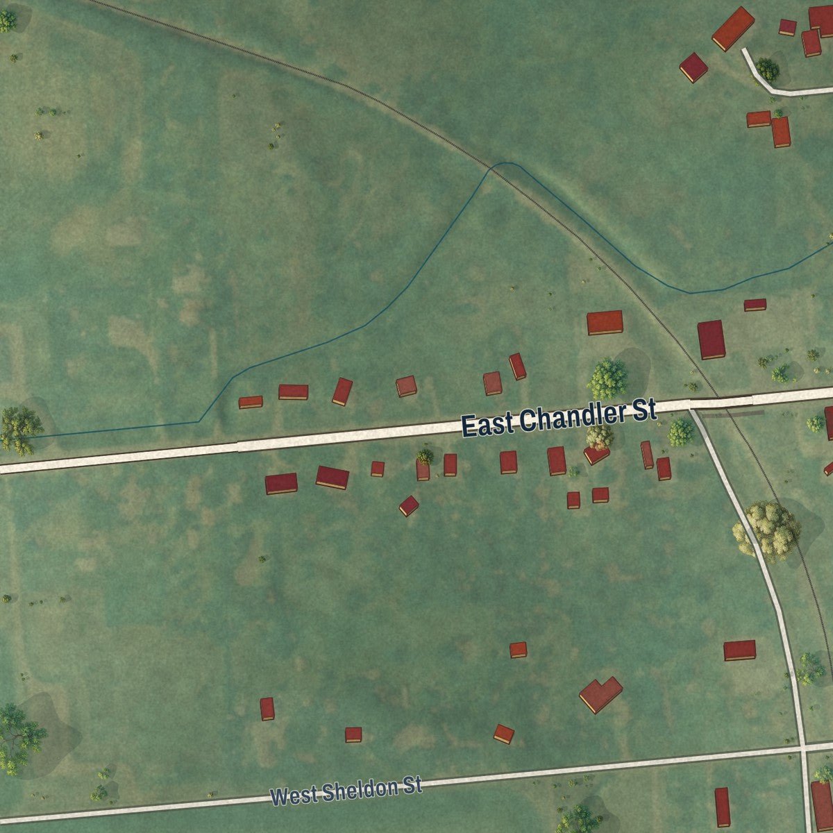 Second close-up of the map of Carsonville, Michigan print showing more streets and buildings
