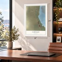 Cartago, California map, 18 x 24 inch print in a white frame in a home office