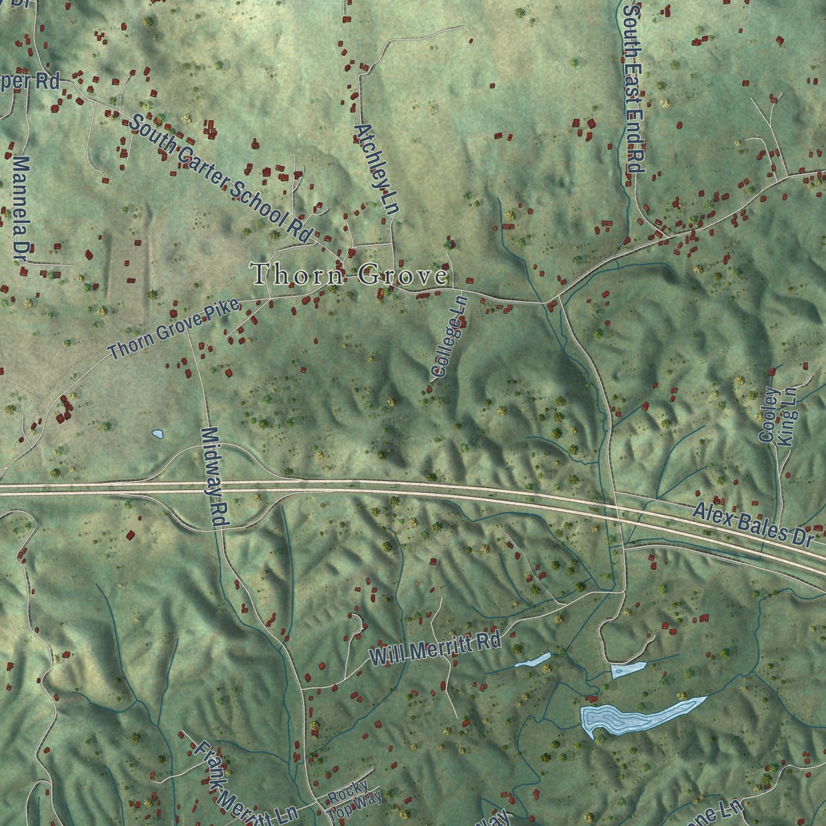 Second close-up of the map of Carter, Knox County, Tennessee print showing more streets and buildings