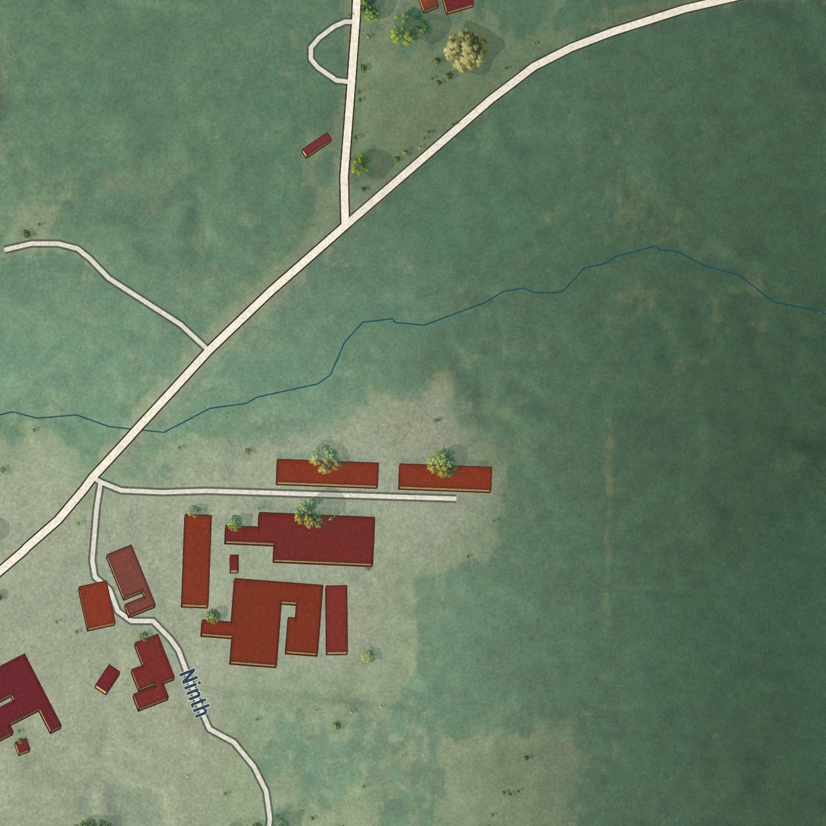 Second close-up of the map of Carthage, Arkansas print showing more streets and buildings