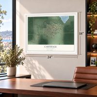 Carthage, South Dakota map, 18 x 24 inch print in a white frame in a home office