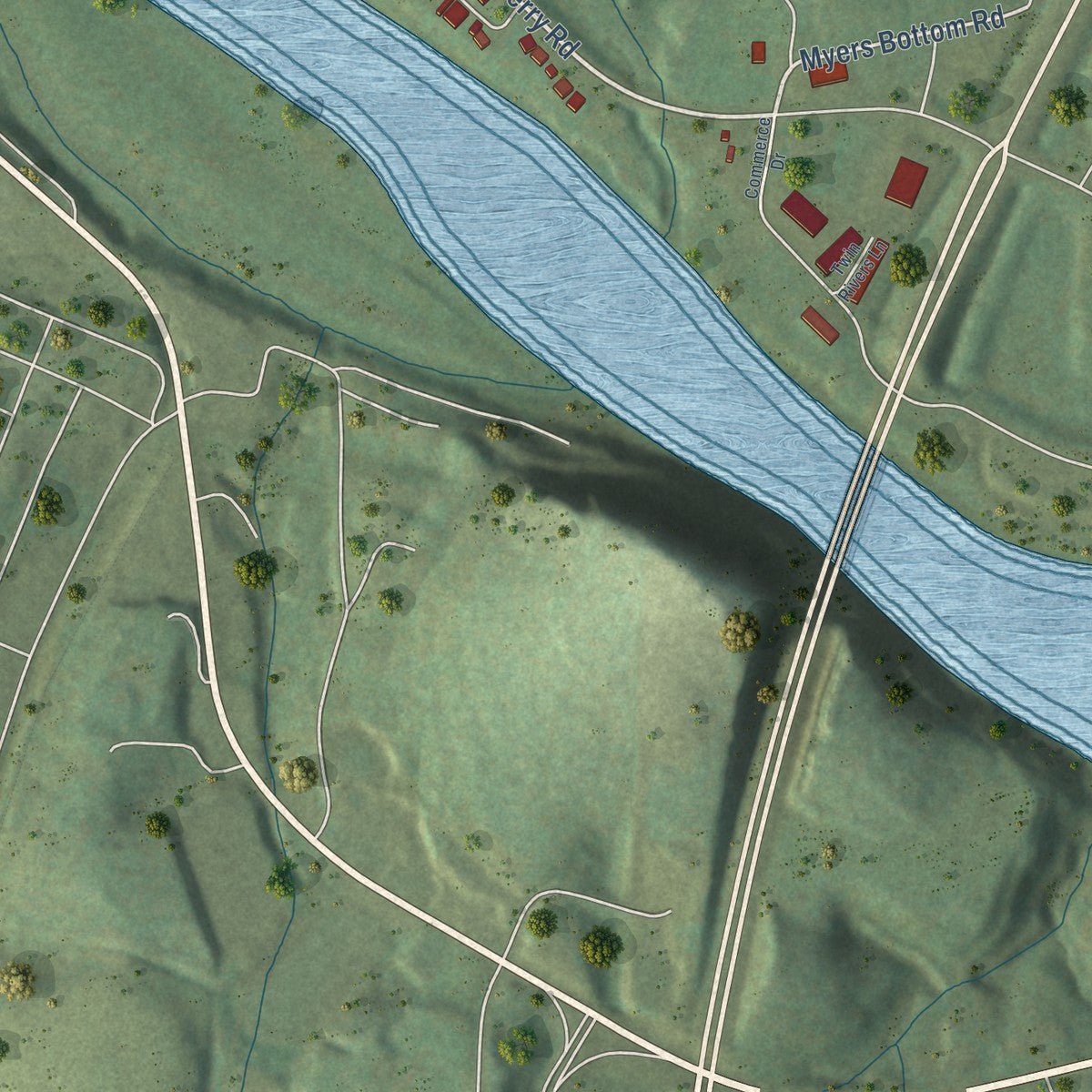 Second close-up of the map of Carthage, Tennessee print showing more streets and buildings