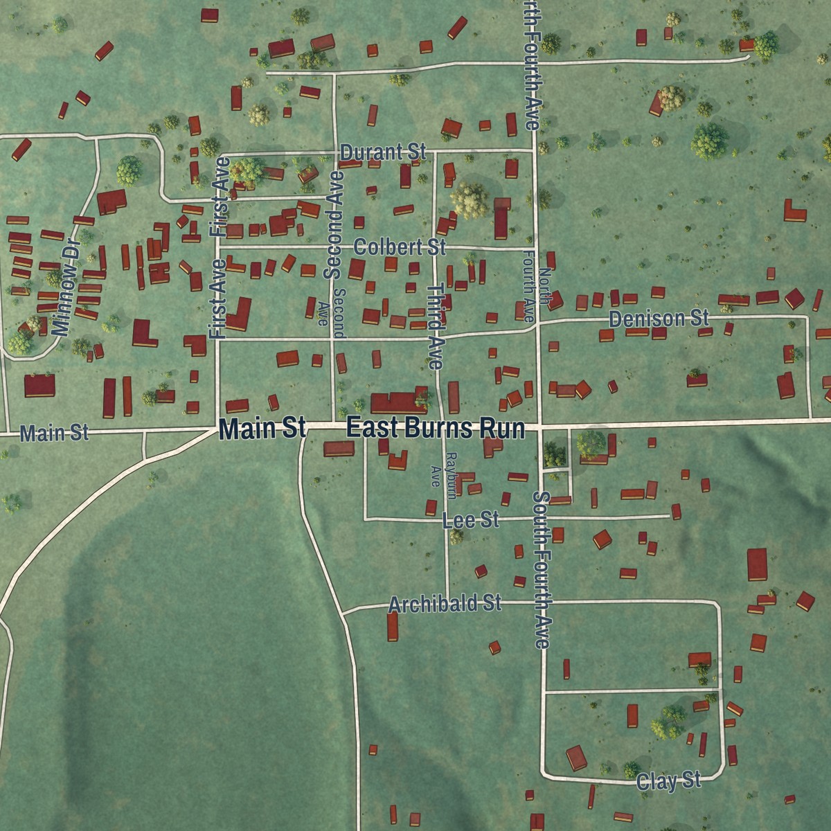 Second close-up of the map of Cartwright, Oklahoma print showing more streets and buildings