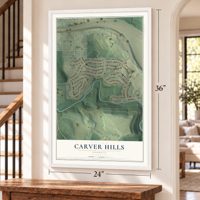 Carver Hills, Georgia map, 24 x 36 inch print in a white frame by a staircase