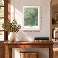 Carver, Minnesota map, 12 x 18 inch print in a white frame in an entryway