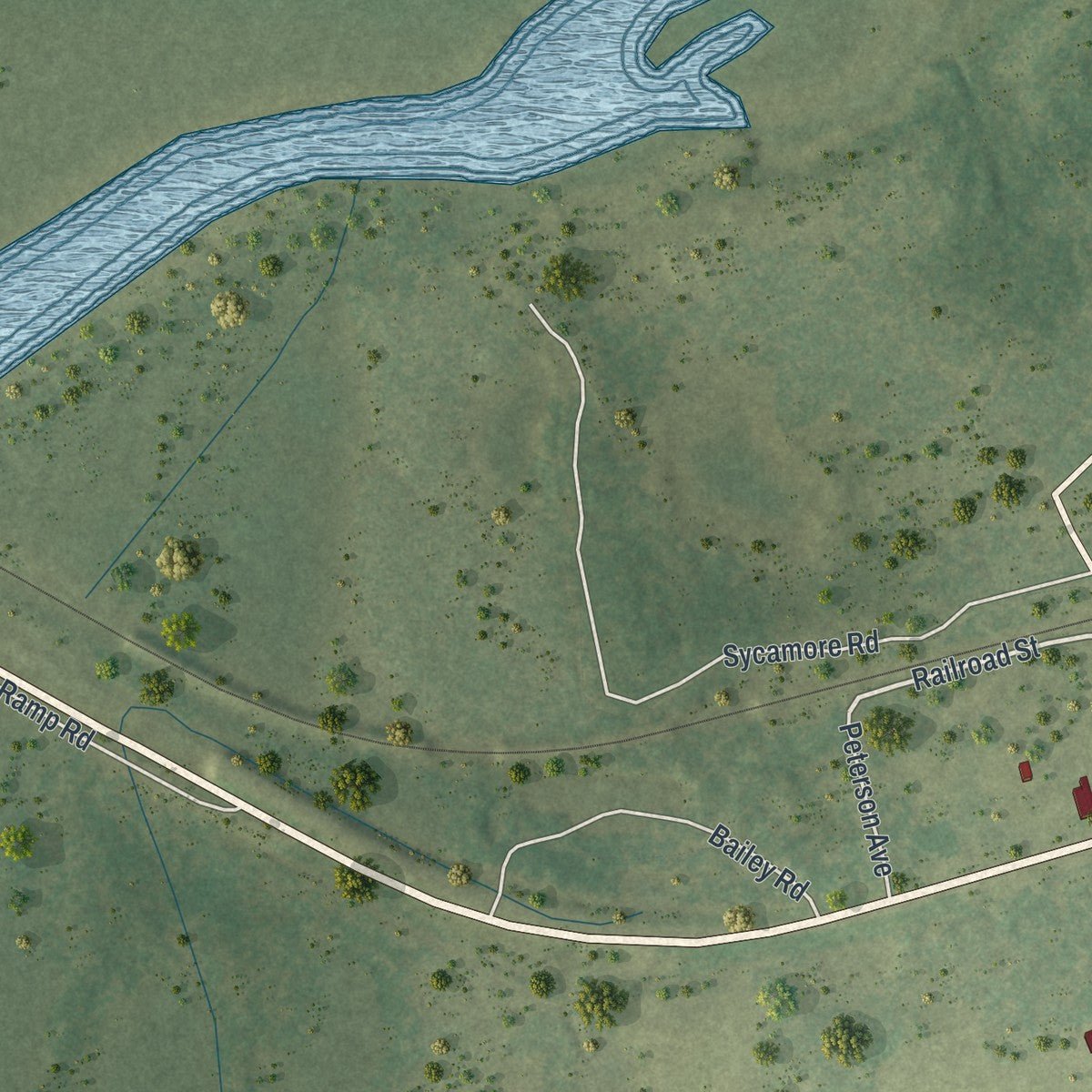 Second close-up of the map of Caryville, Florida print showing more streets and buildings
