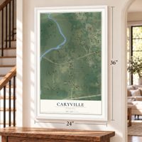 Caryville, Florida map, 24 x 36 inch print in a white frame by a staircase