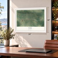 Casa, Arkansas map, 18 x 24 inch print in a white frame in a home office