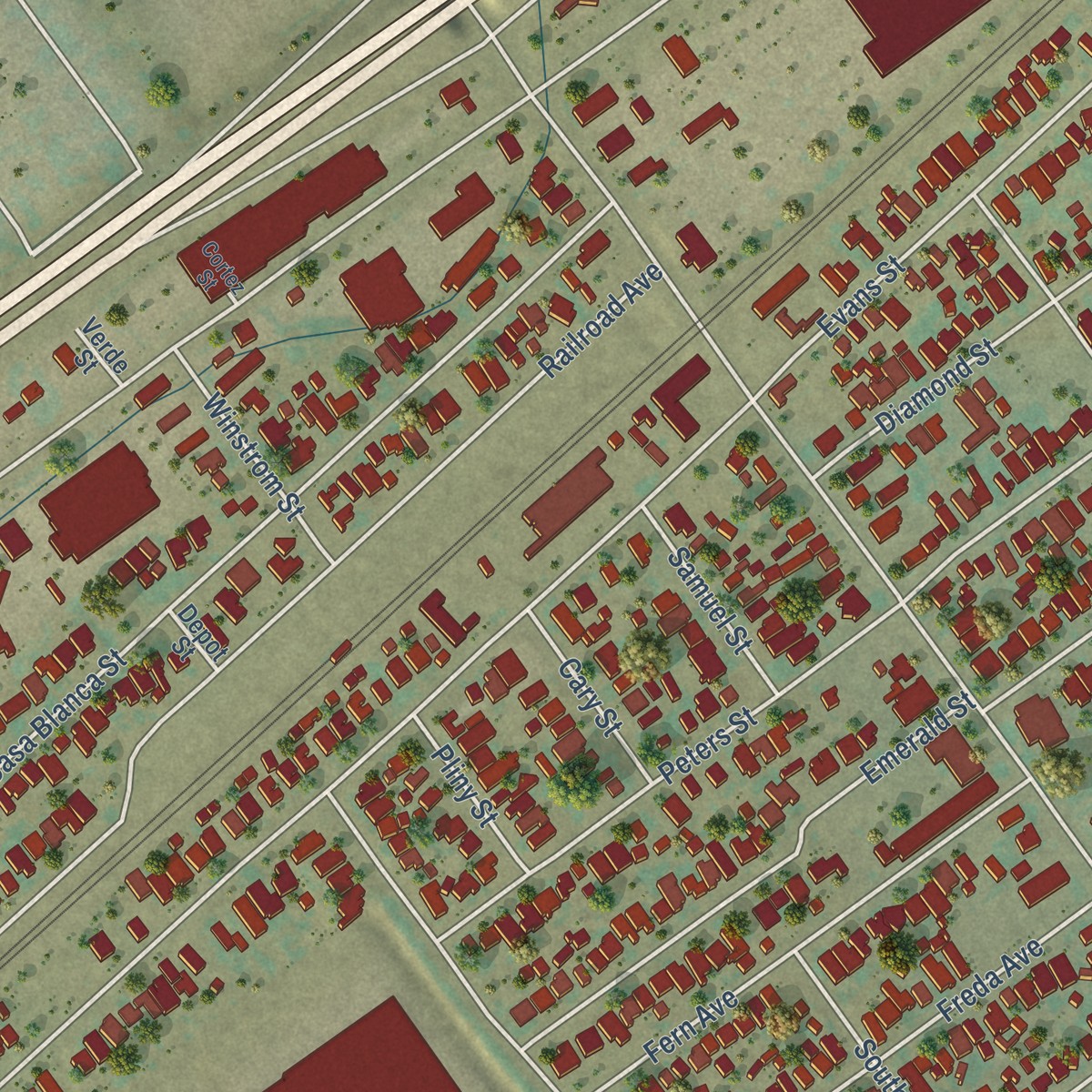 Second close-up of the map of Casa Blanca, California print showing more streets and buildings