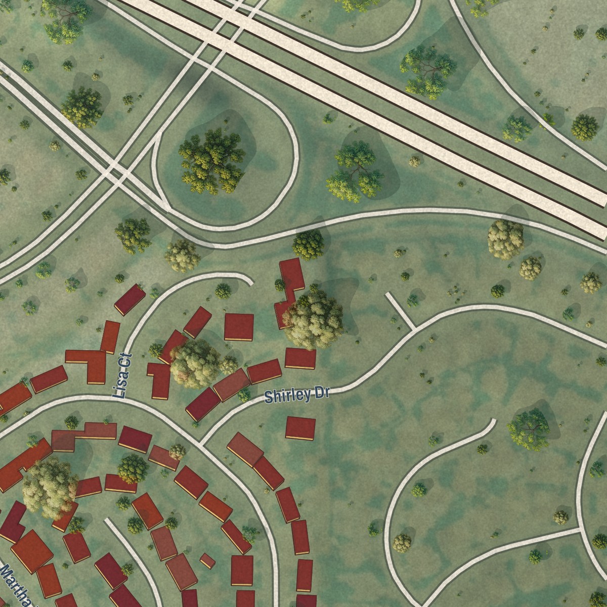 Second close-up of the map of Casa Conejo, California print showing more streets and buildings
