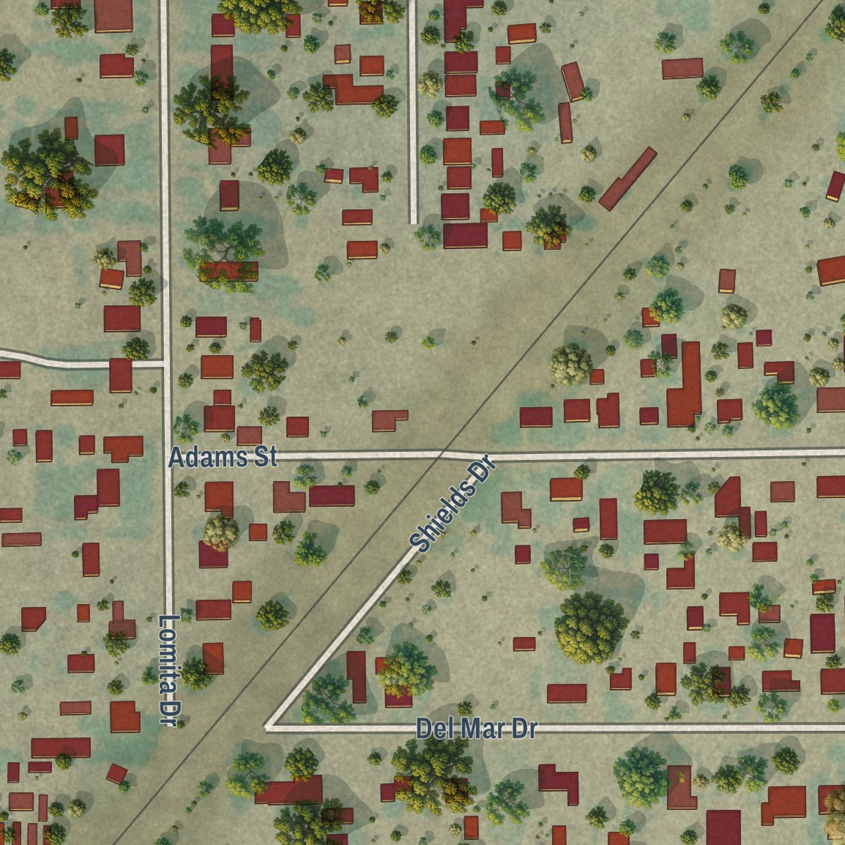 Second close-up of the map of Casa Loma, California print showing more streets and buildings