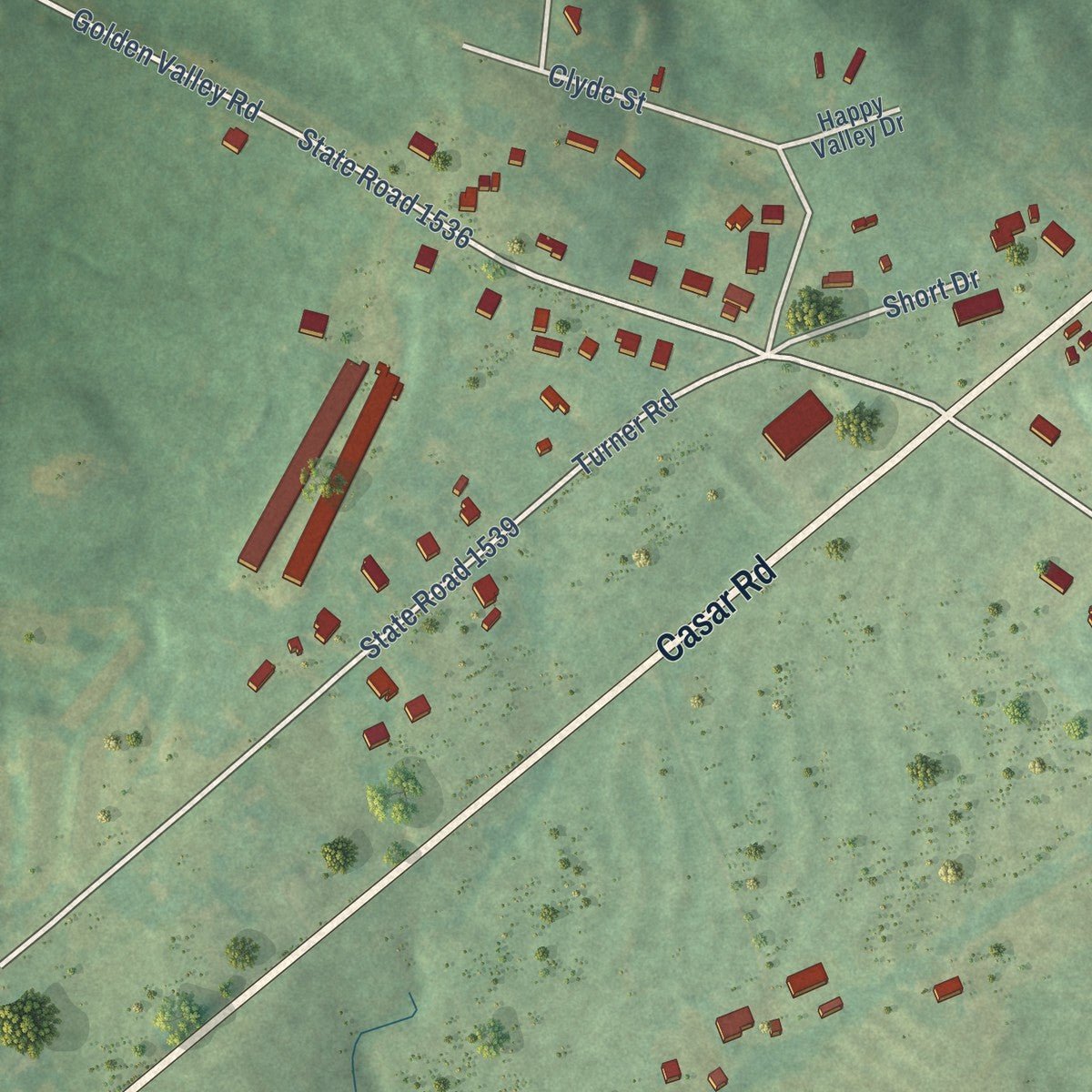 Second close-up of the map of Casar, North Carolina print showing more streets and buildings