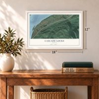 Cascade Locks, Oregon map, 12 x 18 inch print in a white frame in an entryway