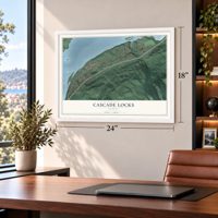 Cascade Locks, Oregon map, 18 x 24 inch print in a white frame in a home office