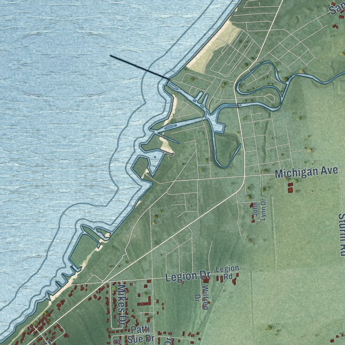 Second close-up of the map of Caseville, Huron County, Michigan print showing more streets and buildings