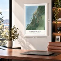 Caseville, Michigan map, 18 x 24 inch print in a white frame in a home office