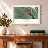Cashmere, Washington map, 12 x 18 inch print in a white frame in an entryway