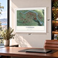 Cashmere, Washington map, 18 x 24 inch print in a white frame in a home office