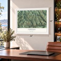 Cassville, West Virginia map, 18 x 24 inch print in a white frame in a home office
