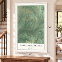 Castalian Springs, Tennessee map, 24 x 36 inch print in a white frame by a staircase