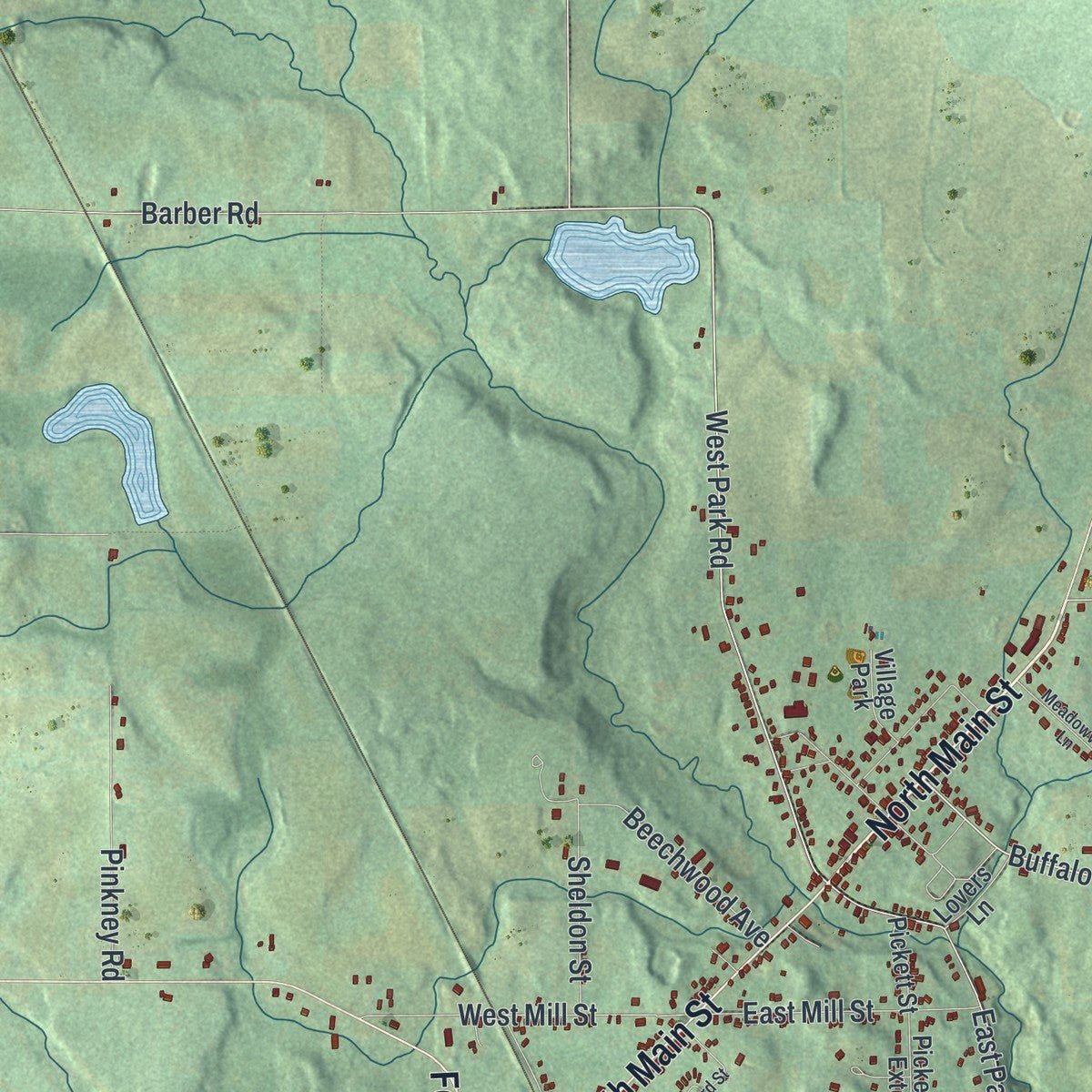 Second close-up of the map of Castile, New York print showing more streets and buildings