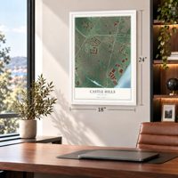 Castle Hills, Delaware map, 18 x 24 inch print in a white frame in a home office