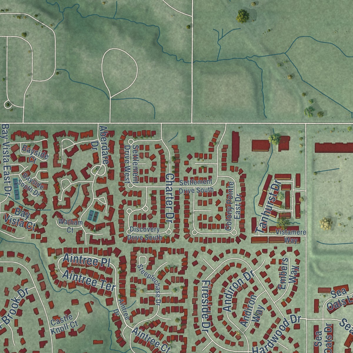 Second close-up of the map of Castleton, Indiana print showing more streets and buildings